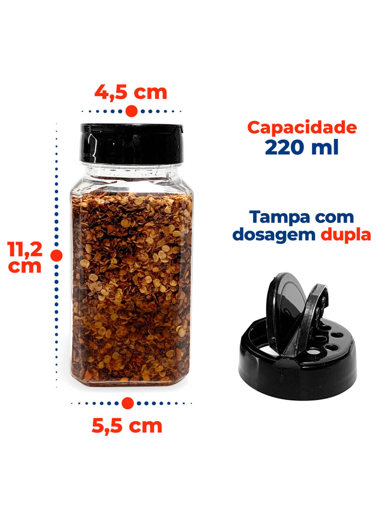 Kit 10 Potes de Plástico para Tempero Condimentos 220ml