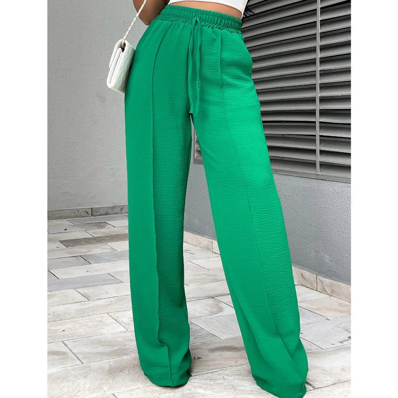 Calça Pantalona Duna -Calças largas femininas, calças largas de cintura alta, tecido leve