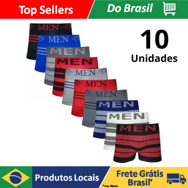 Kit com 10 Cuecas Boxers de Microfibra Masculina