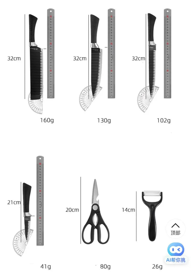 Conjunto de 6 peças de facas de onda preta