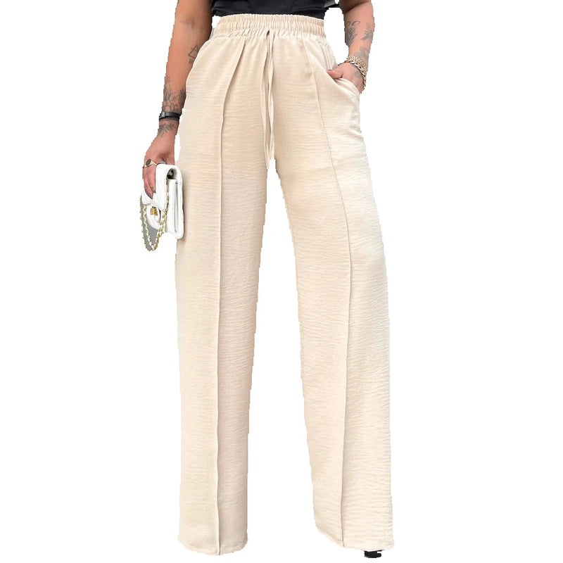 Calça Pantalona Duna -Calças largas femininas, calças largas de cintura alta, tecido leve