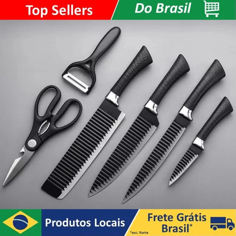 Conjunto de 6 peças de facas de onda preta